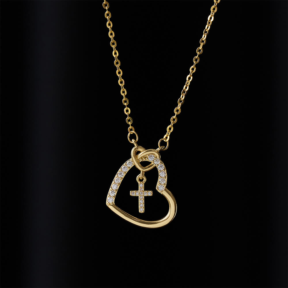 Intertwined Heart Cross Necklace with Card
