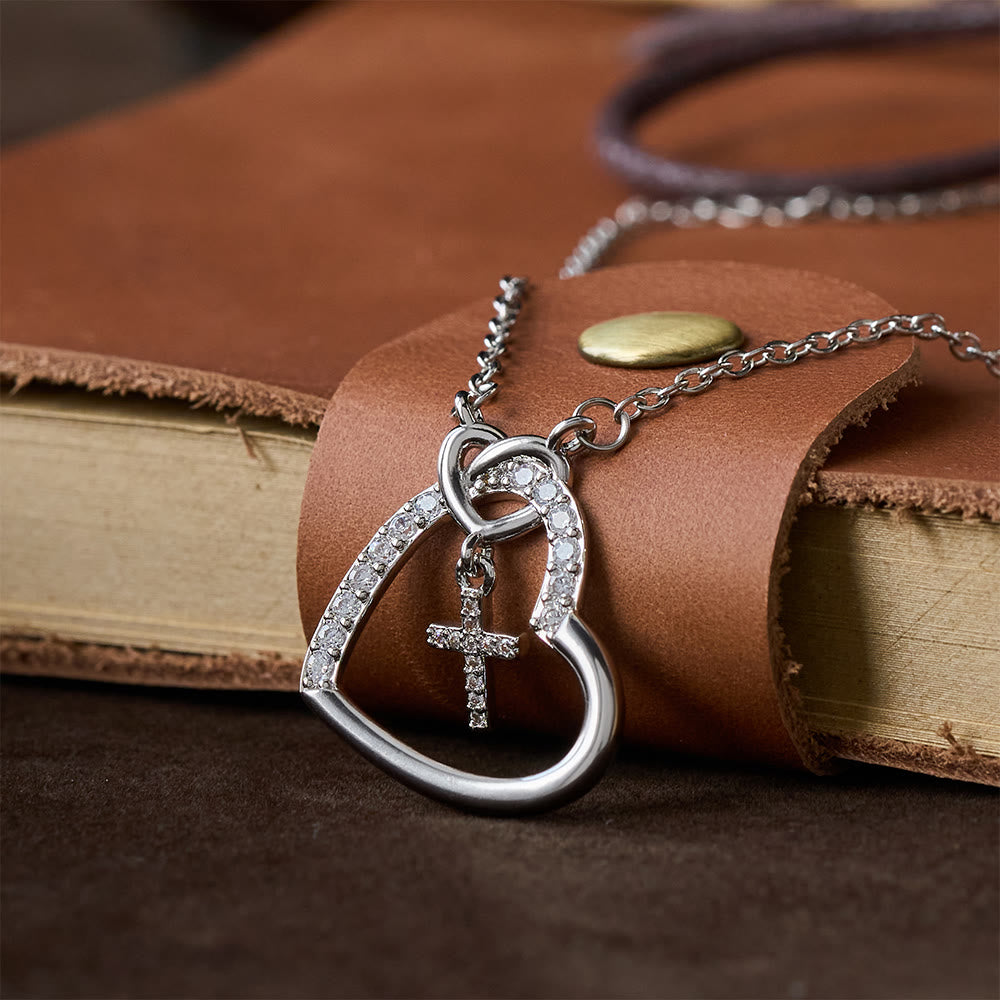 Intertwined Heart Cross Necklace with Card