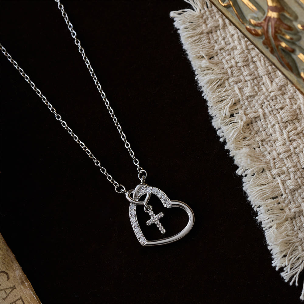 Intertwined Heart Cross Necklace with Card