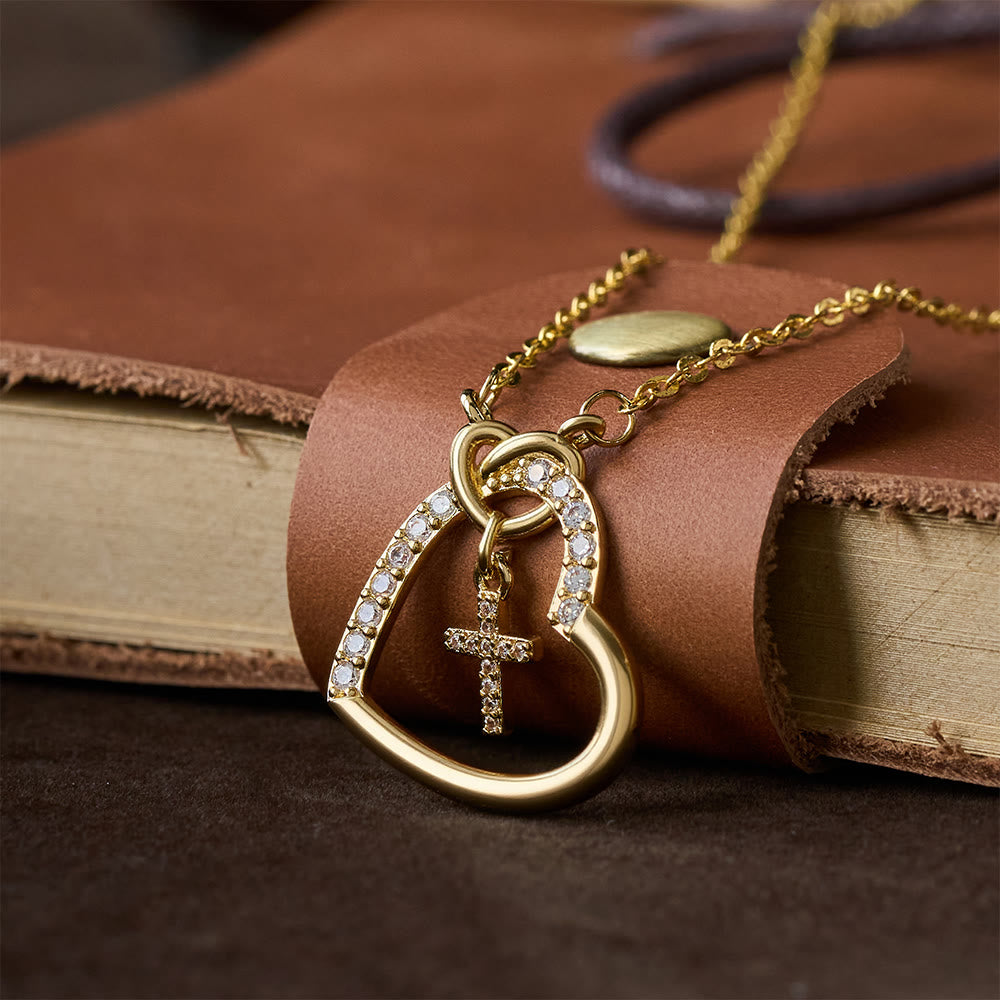 Intertwined Heart Cross Necklace with Card