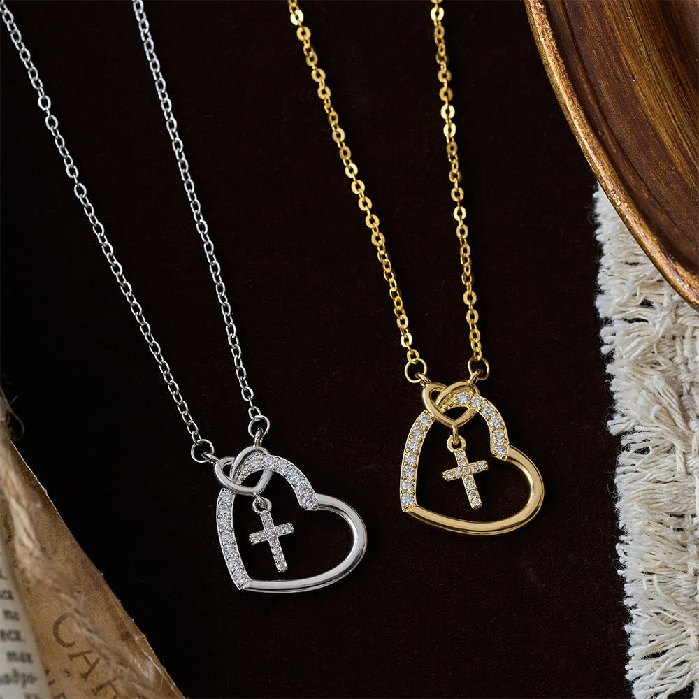 Intertwined Heart Cross Necklace with Card