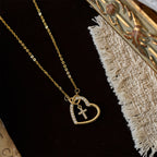 Intertwined Heart Cross Necklace with Card