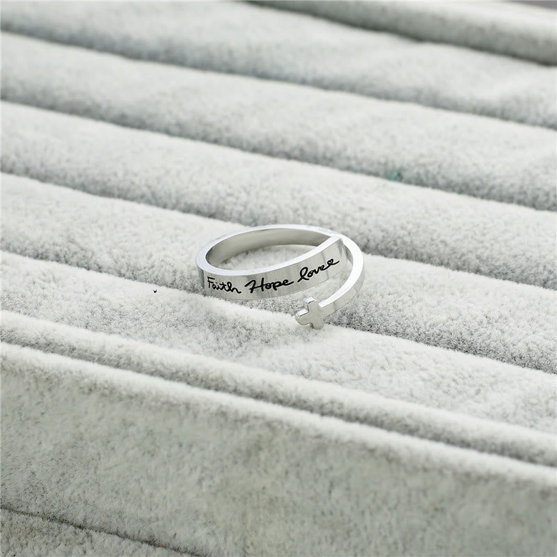 Faith Hope Love Cross Open Ring