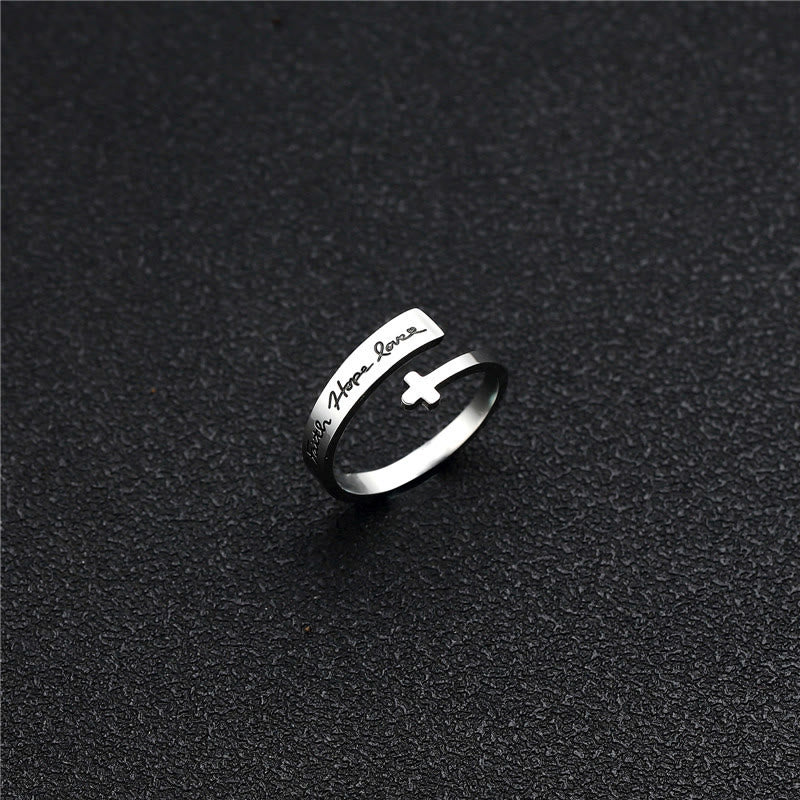 Faith Hope Love Cross Open Ring