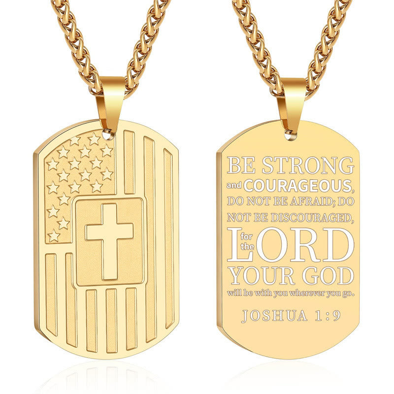 American Flag & Cross Double-Sided Scripture Necklace
