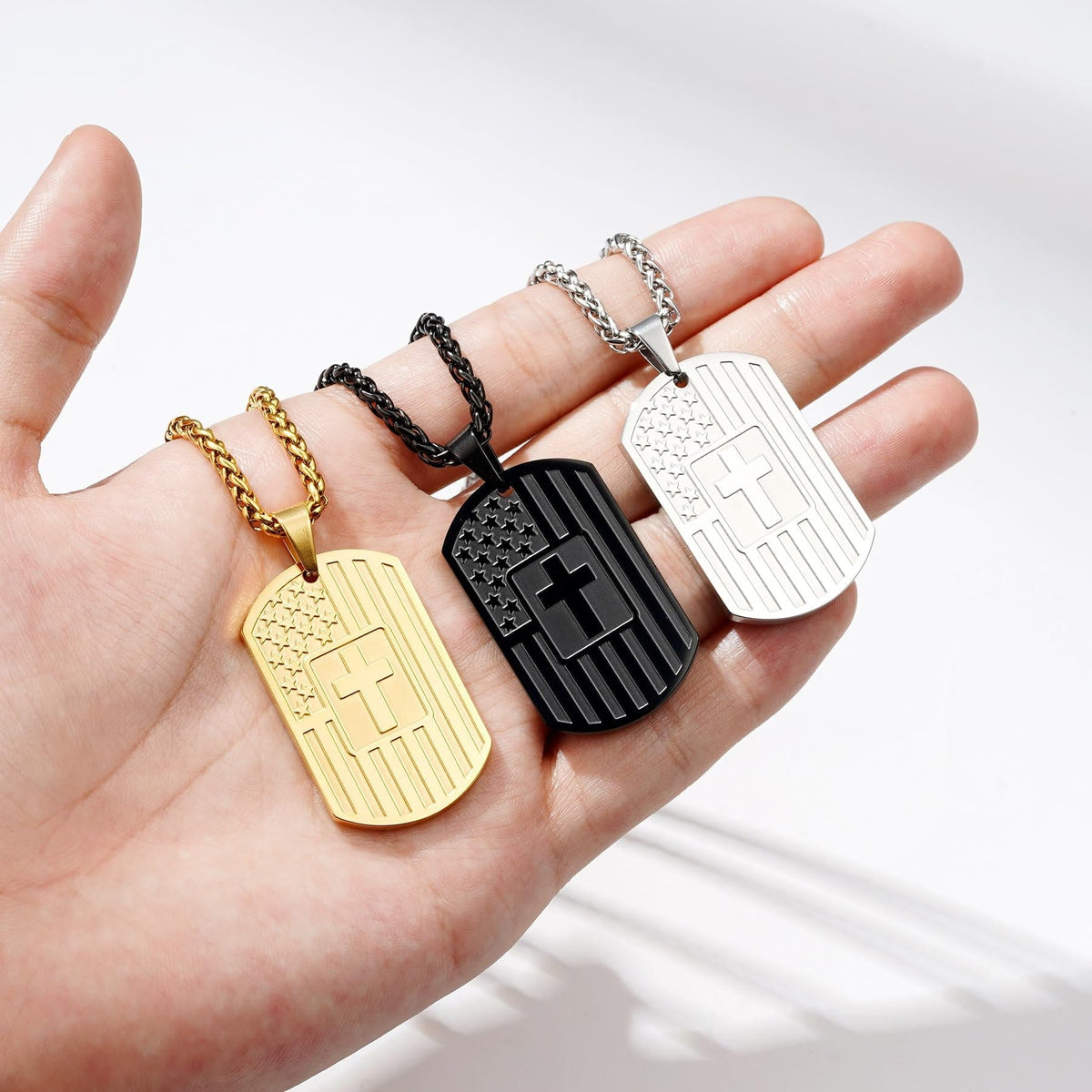 American Flag & Cross Double-Sided Scripture Necklace