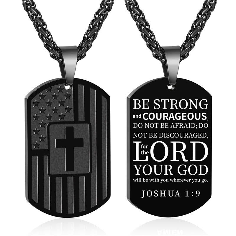 American Flag & Cross Double-Sided Scripture Necklace