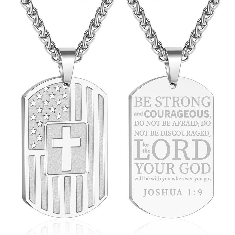 American Flag & Cross Double-Sided Scripture Necklace