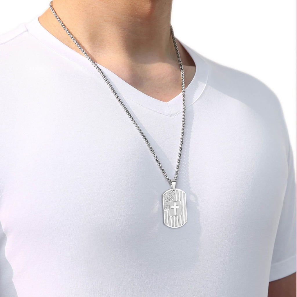 American Flag & Cross Double-Sided Scripture Necklace