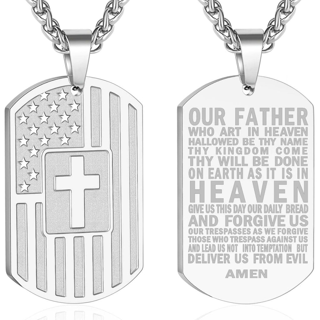 American Flag & Cross Double-Sided Scripture Necklace