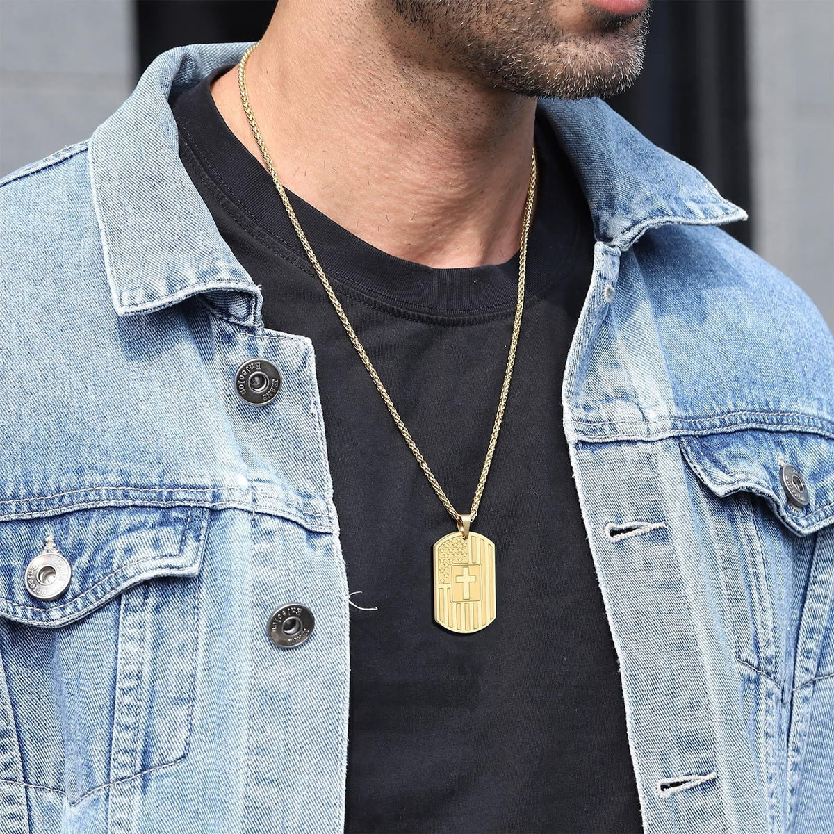 American Flag & Cross Double-Sided Scripture Necklace