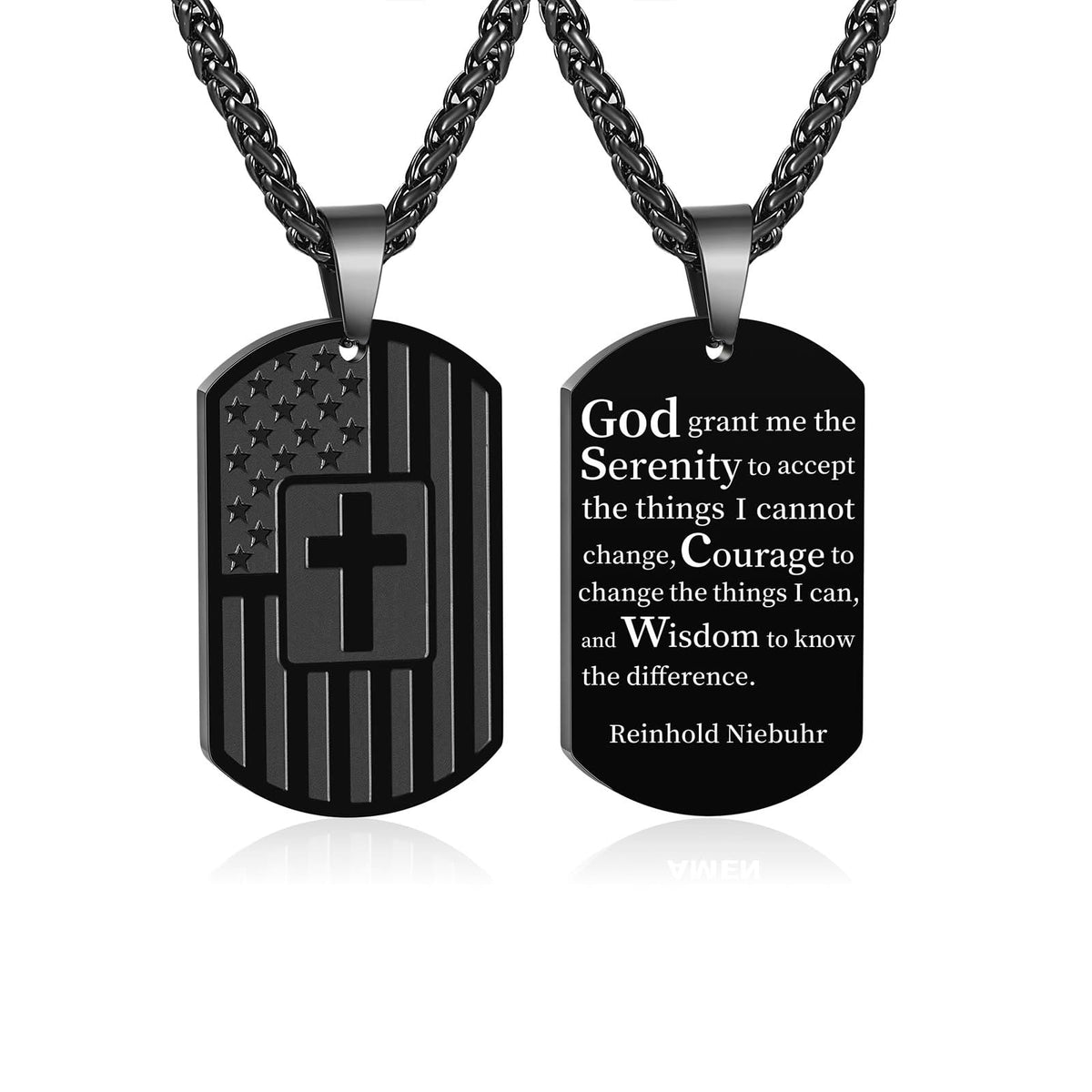 American Flag & Cross Double-Sided Scripture Necklace