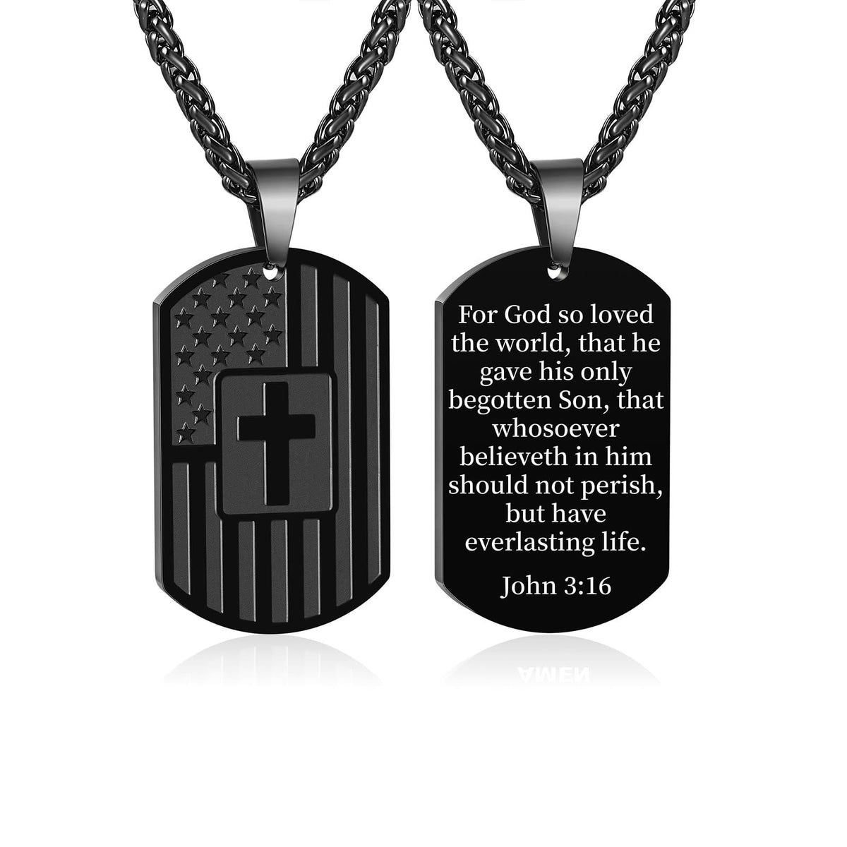 American Flag & Cross Double-Sided Scripture Necklace