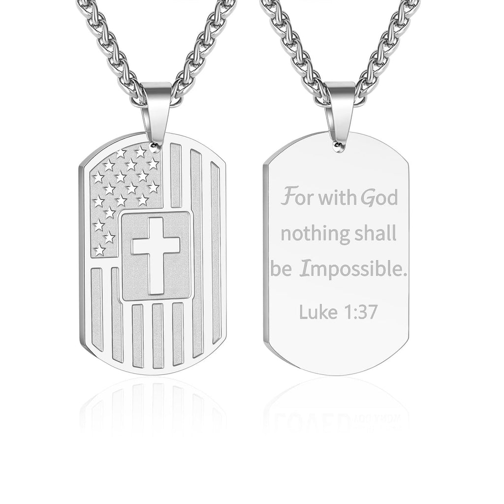 American Flag & Cross Double-Sided Scripture Necklace