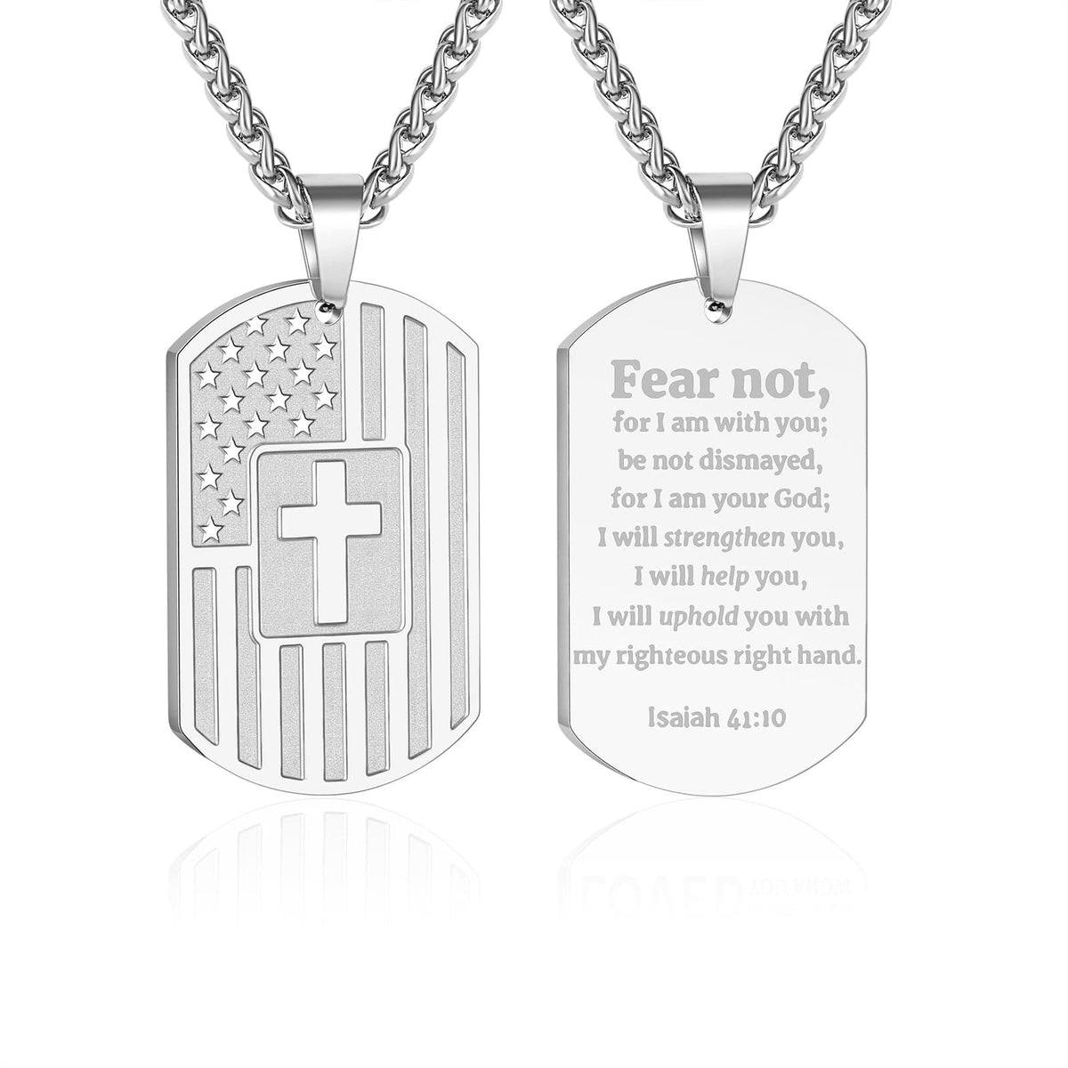 American Flag & Cross Double-Sided Scripture Necklace