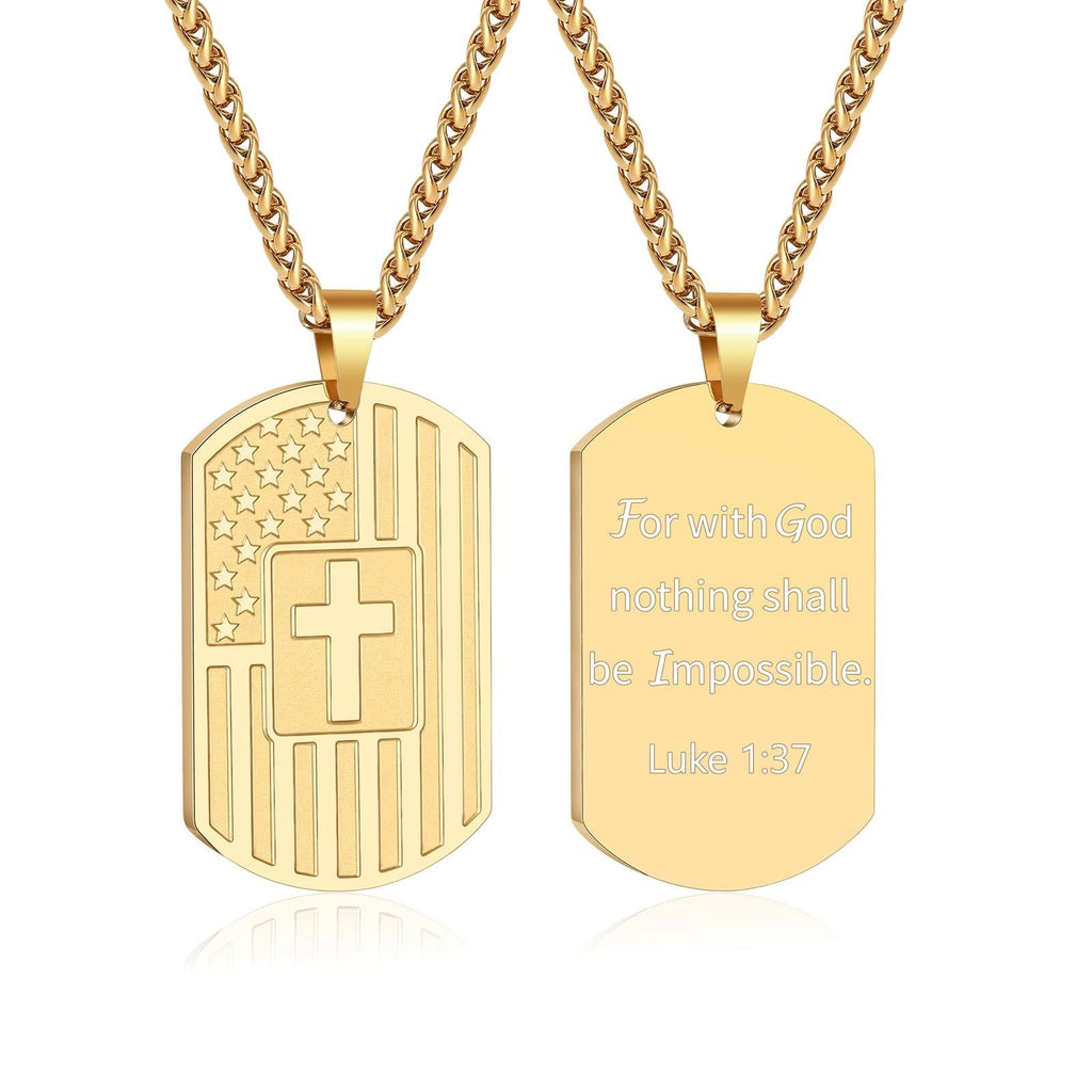American Flag & Cross Double-Sided Scripture Necklace
