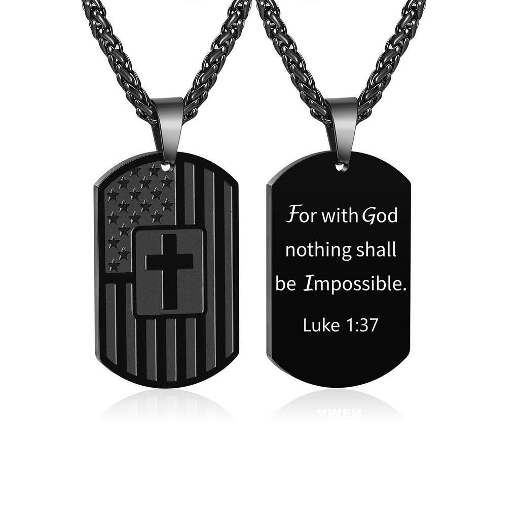 American Flag & Cross Double-Sided Scripture Necklace