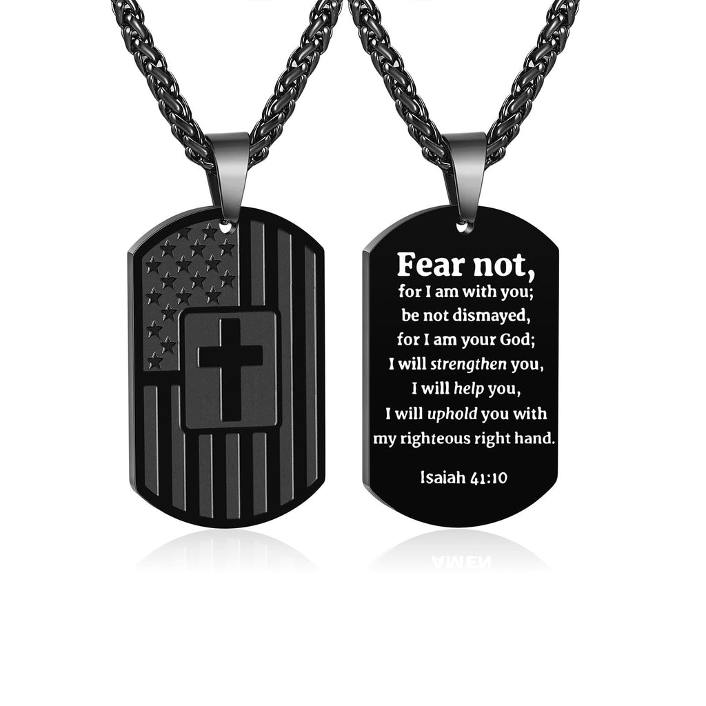 American Flag & Cross Double-Sided Scripture Necklace