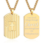 American Flag & Cross Double-Sided Scripture Necklace