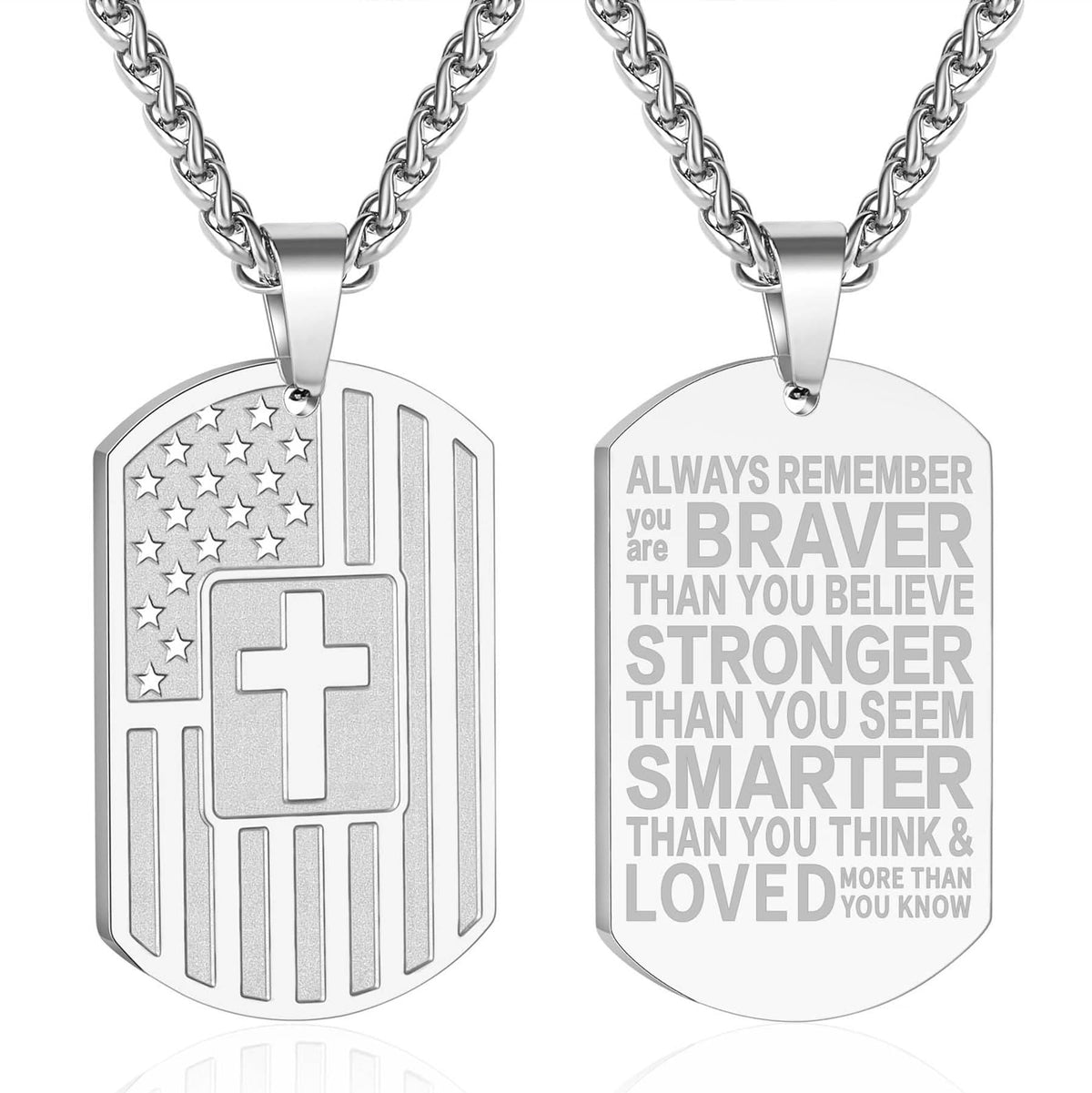 American Flag & Cross Double-Sided Scripture Necklace