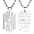 American Flag & Cross Double-Sided Scripture Necklace