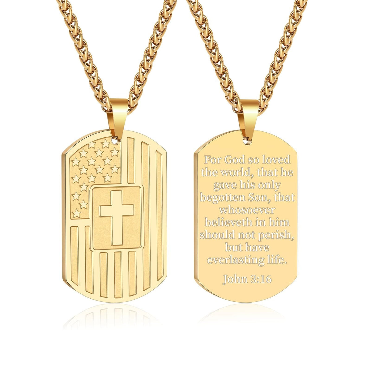 American Flag & Cross Double-Sided Scripture Necklace