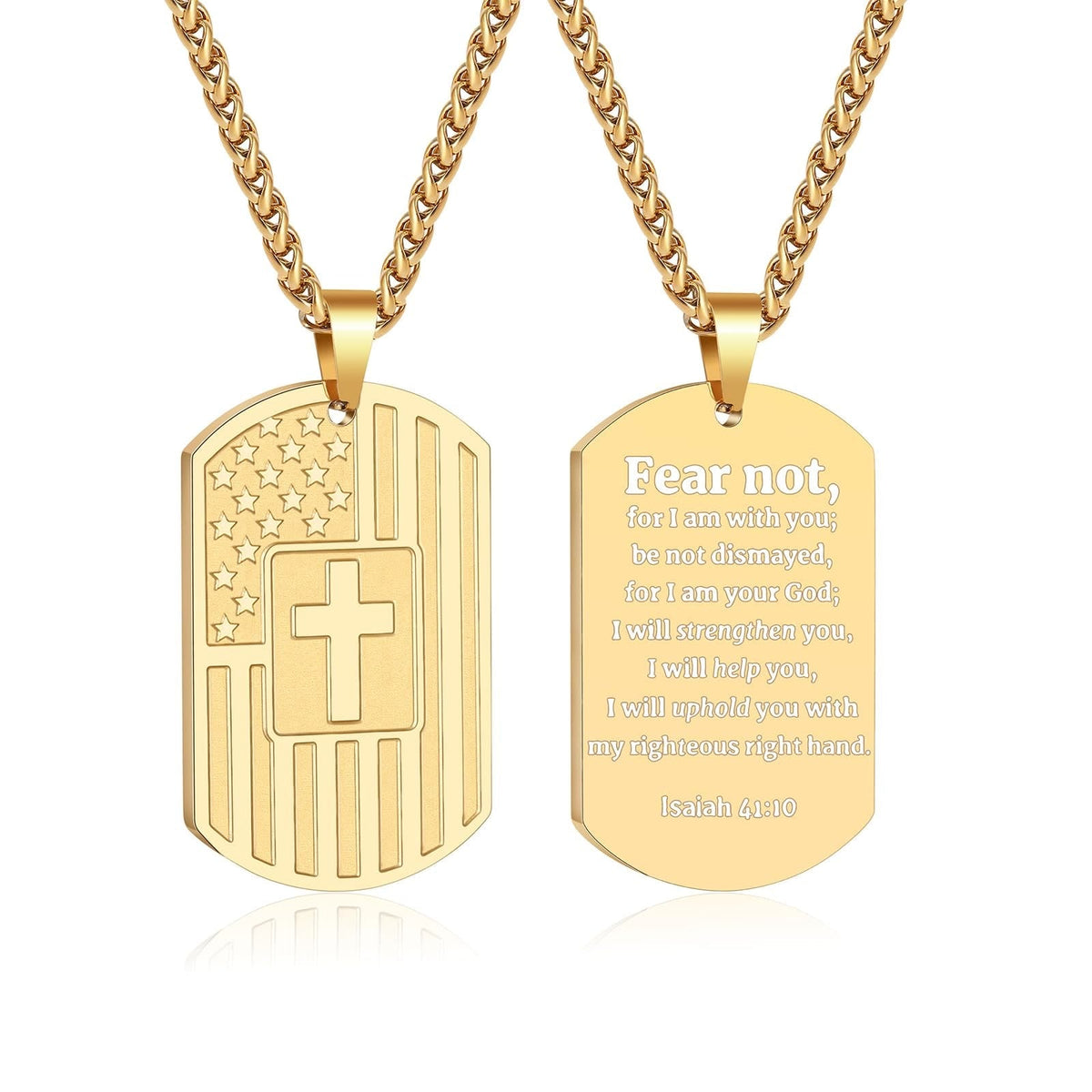 American Flag & Cross Double-Sided Scripture Necklace