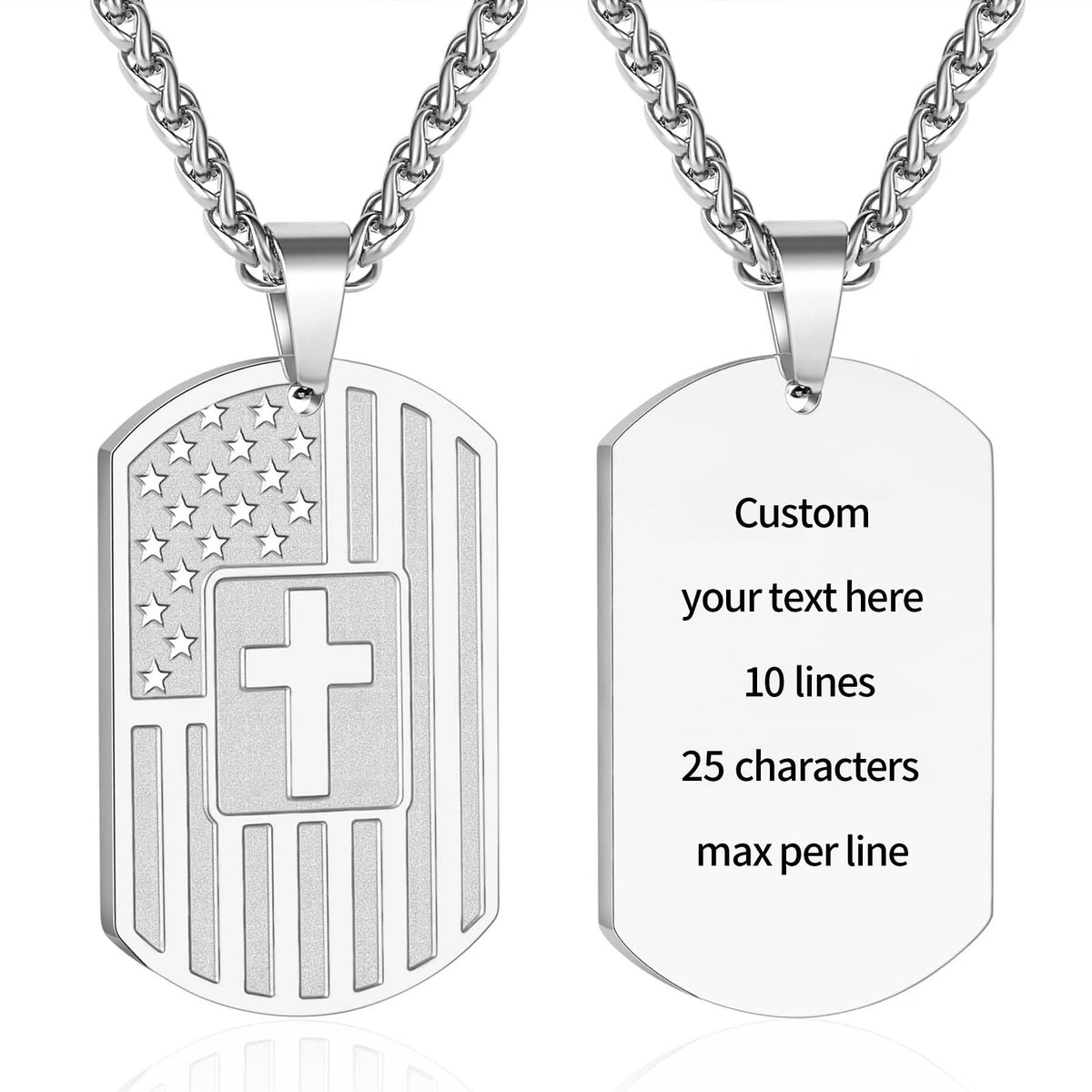 American Flag & Cross Double-Sided Scripture Necklace