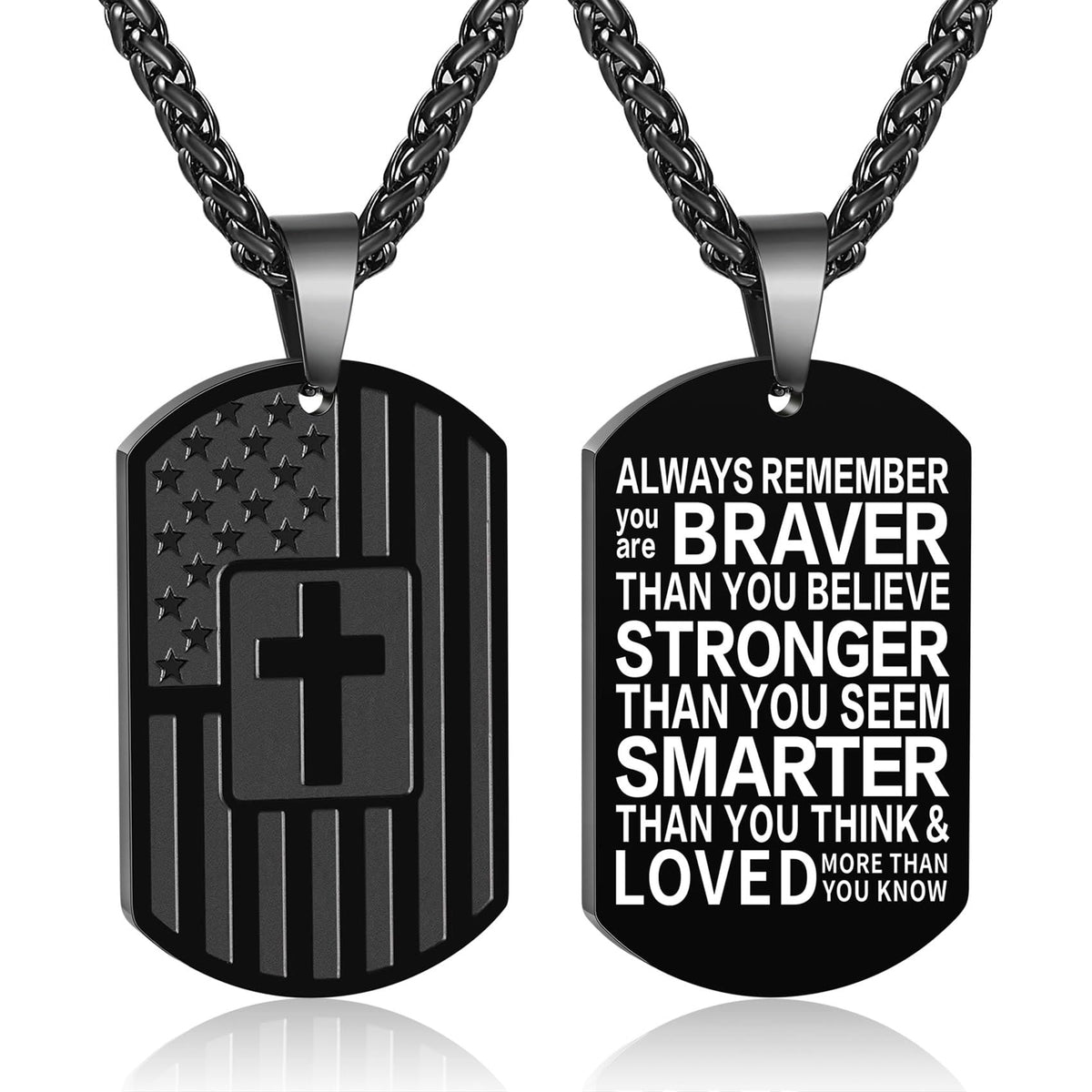 American Flag & Cross Double-Sided Scripture Necklace