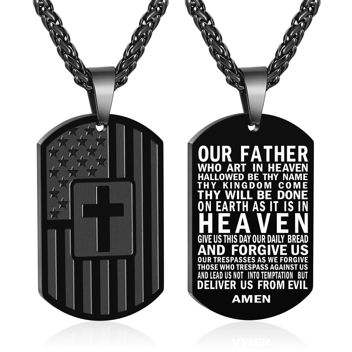 American Flag & Cross Double-Sided Scripture Necklace