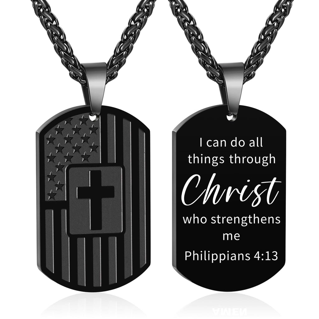 American Flag & Cross Double-Sided Scripture Necklace