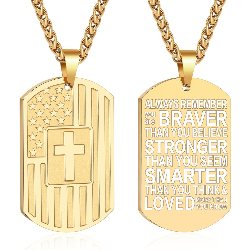 American Flag & Cross Double-Sided Scripture Necklace