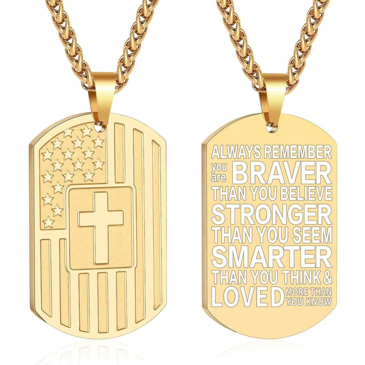 American Flag & Cross Double-Sided Scripture Necklace