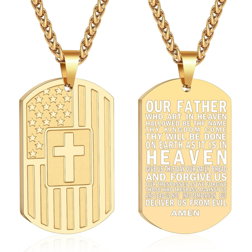 American Flag & Cross Double-Sided Scripture Necklace