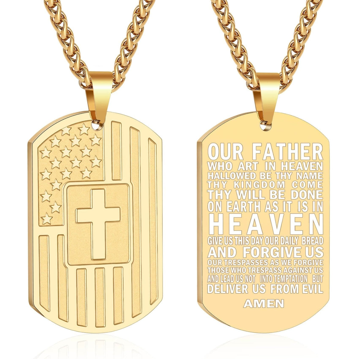 American Flag & Cross Double-Sided Scripture Necklace