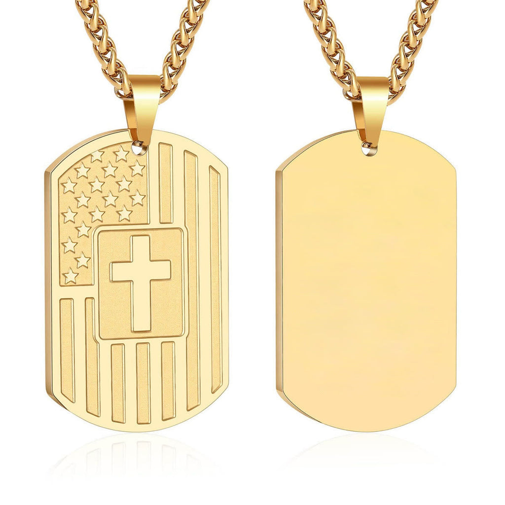 American Flag & Cross Double-Sided Scripture Necklace