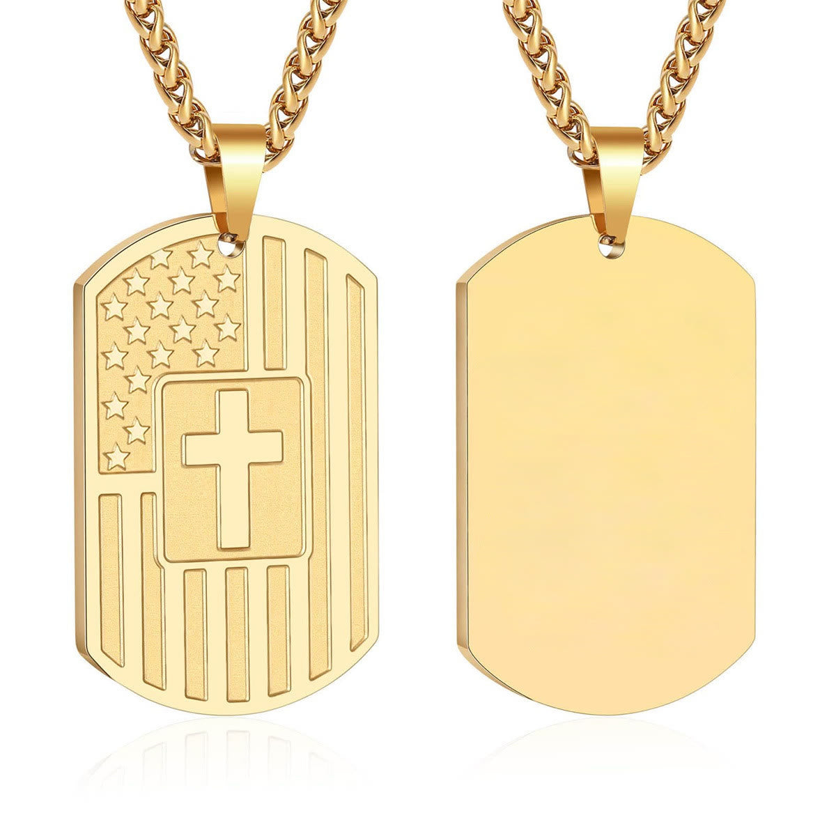 American Flag & Cross Double-Sided Scripture Necklace