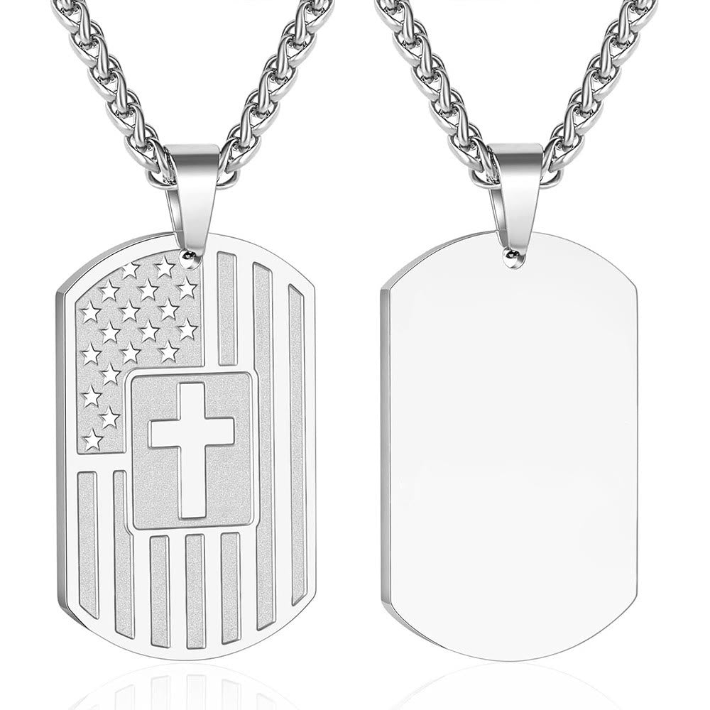 American Flag & Cross Double-Sided Scripture Necklace