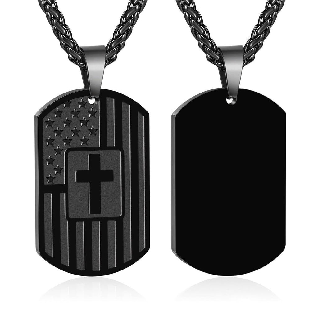 American Flag & Cross Double-Sided Scripture Necklace