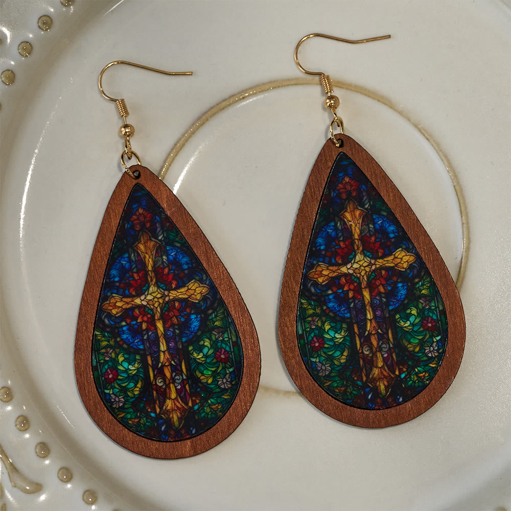Glorious Grace Tear Drop Earrings Inspired by Colorful Church Window