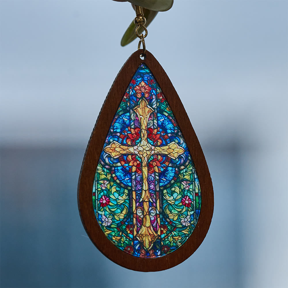 Glorious Grace Tear Drop Earrings Inspired by Colorful Church Window