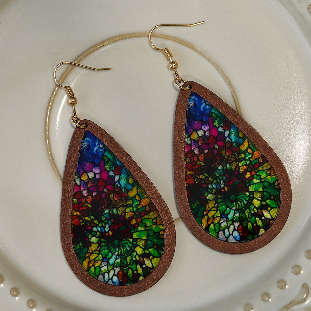 Glorious Grace Tear Drop Earrings Inspired by Colorful Church Window