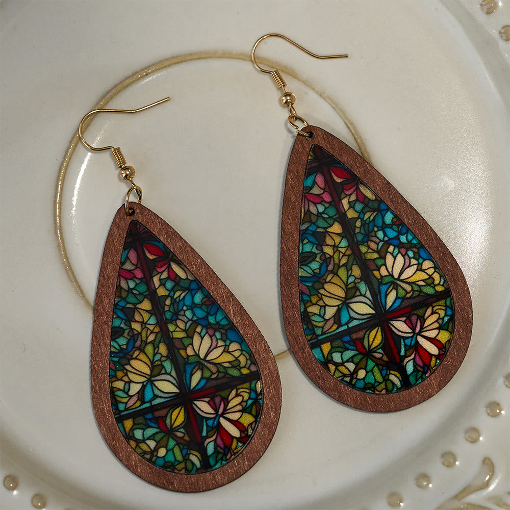 Glorious Grace Tear Drop Earrings Inspired by Colorful Church Window