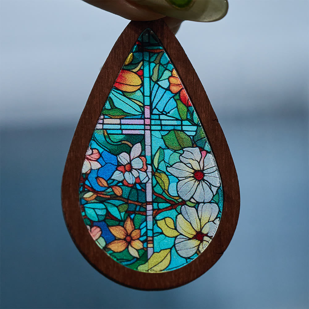 Glorious Grace Tear Drop Earrings Inspired by Colorful Church Window