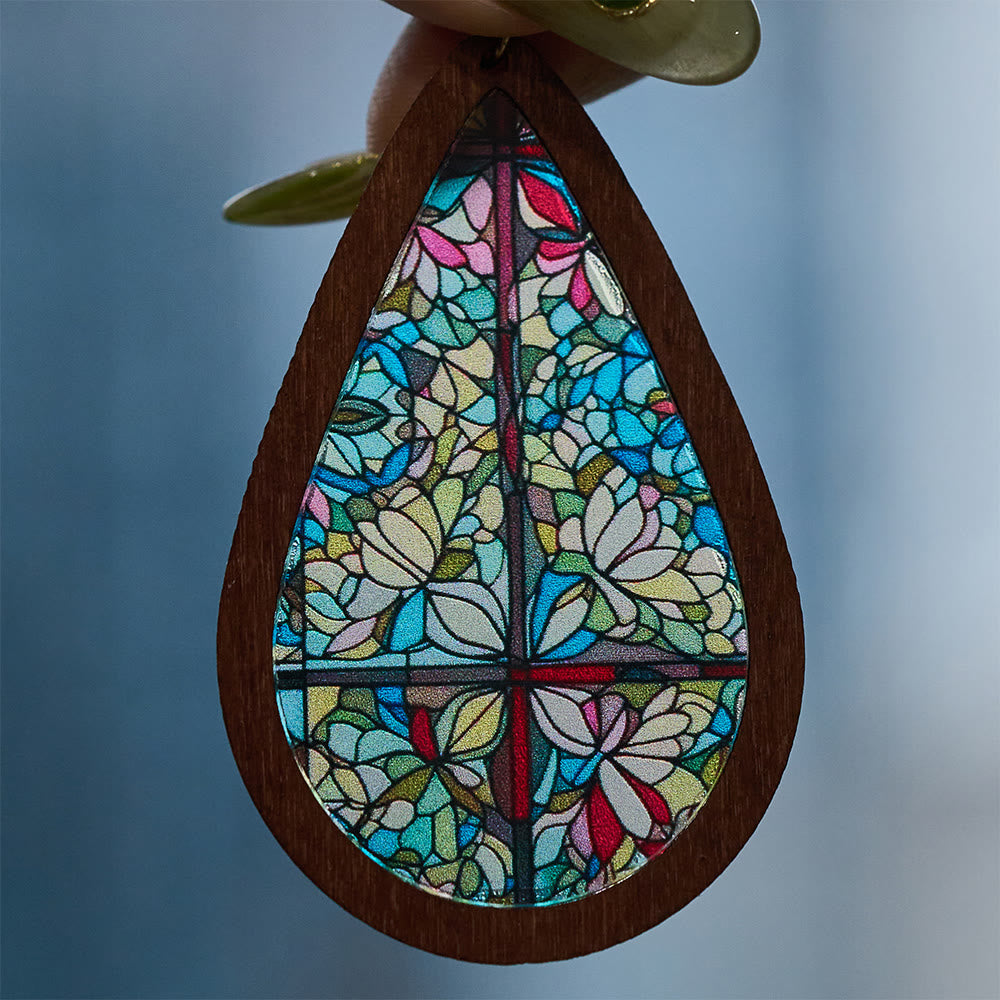 Glorious Grace Tear Drop Earrings Inspired by Colorful Church Window