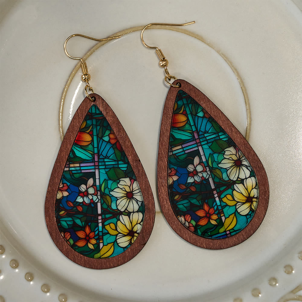Glorious Grace Tear Drop Earrings Inspired by Colorful Church Window