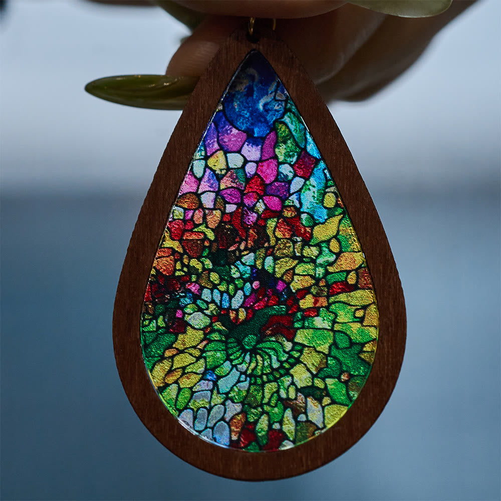 Glorious Grace Tear Drop Earrings Inspired by Colorful Church Window