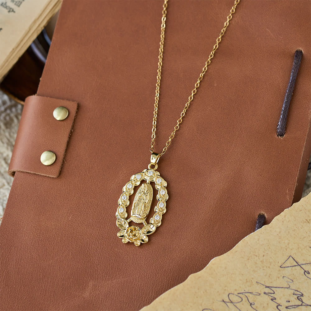 Zircon Floral Wreath Our Lady Necklace