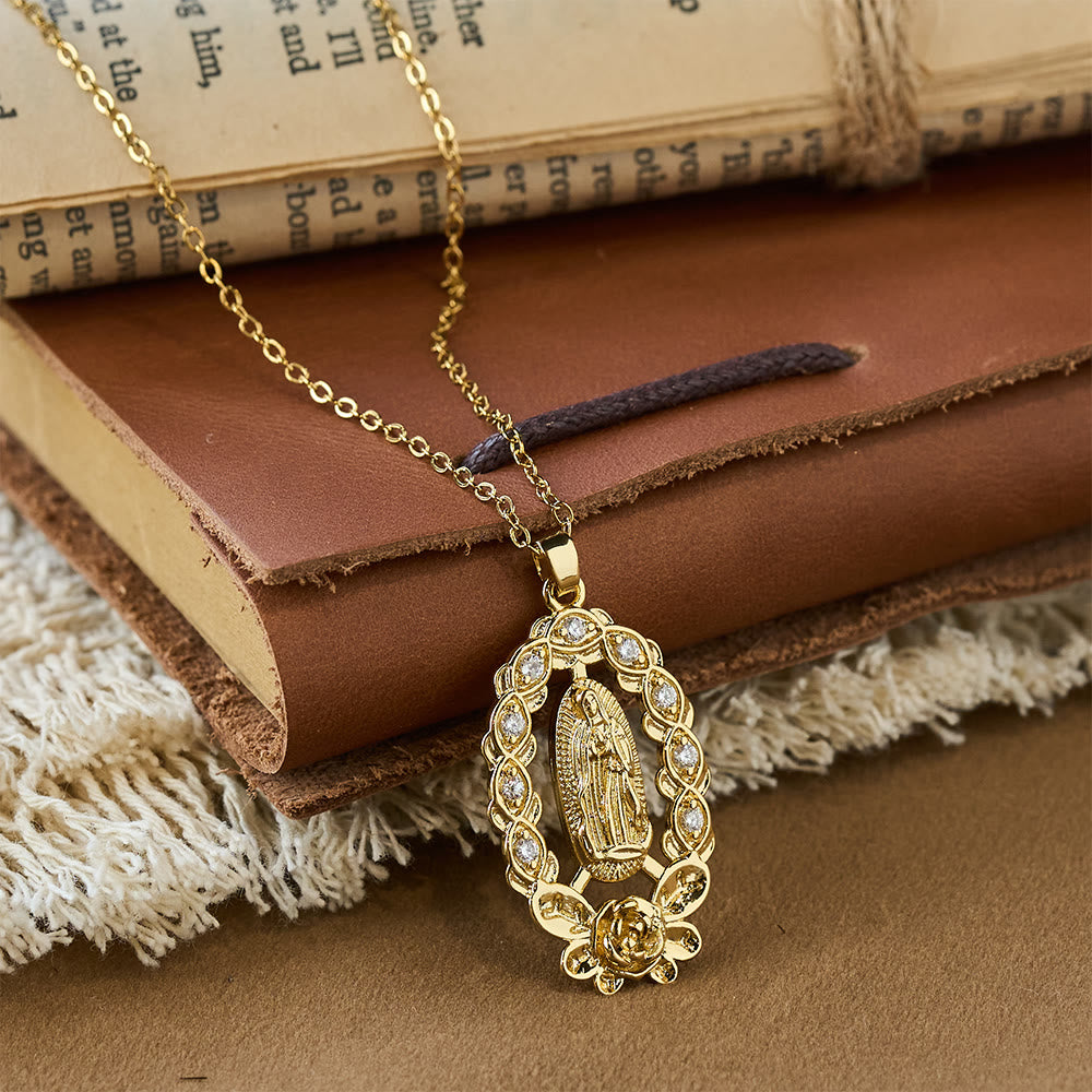 Zircon Floral Wreath Our Lady Necklace