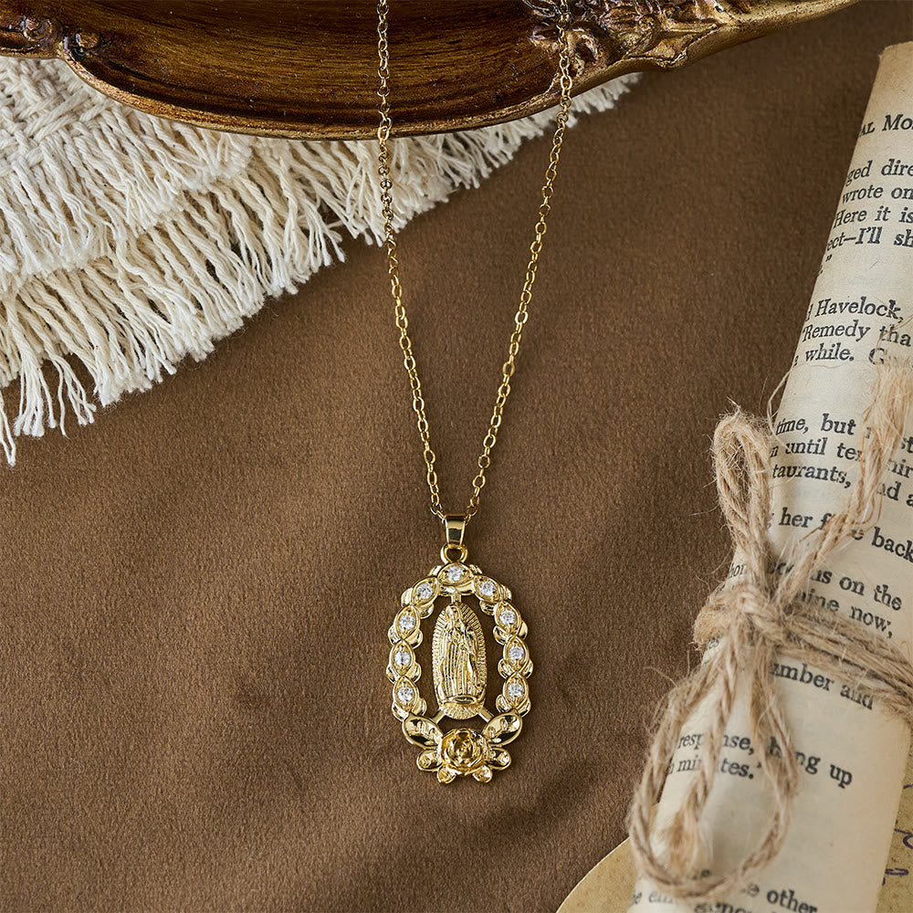 Zircon Floral Wreath Our Lady Necklace